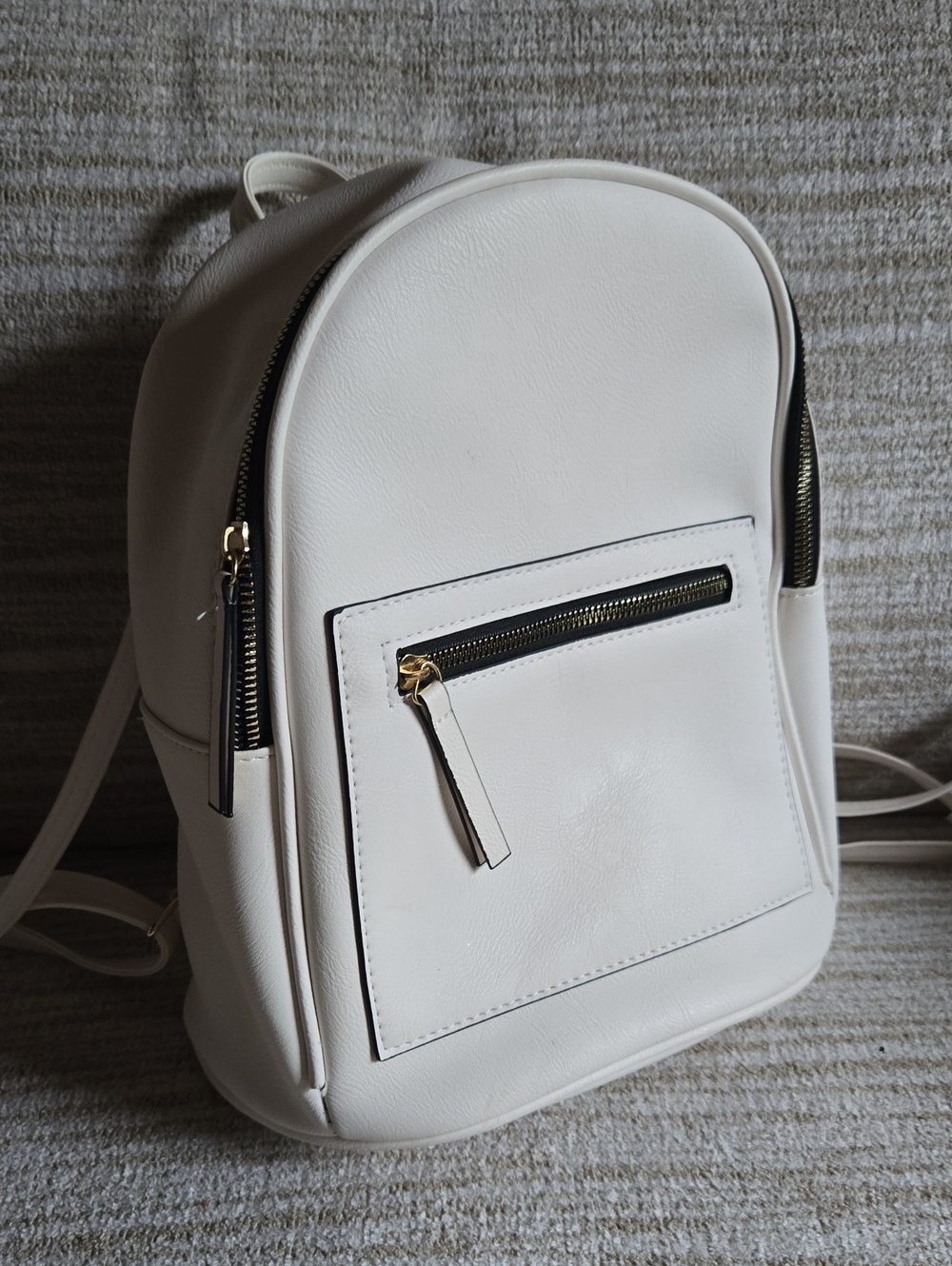 White Women's Mini Backpack with Front Zip Pocket